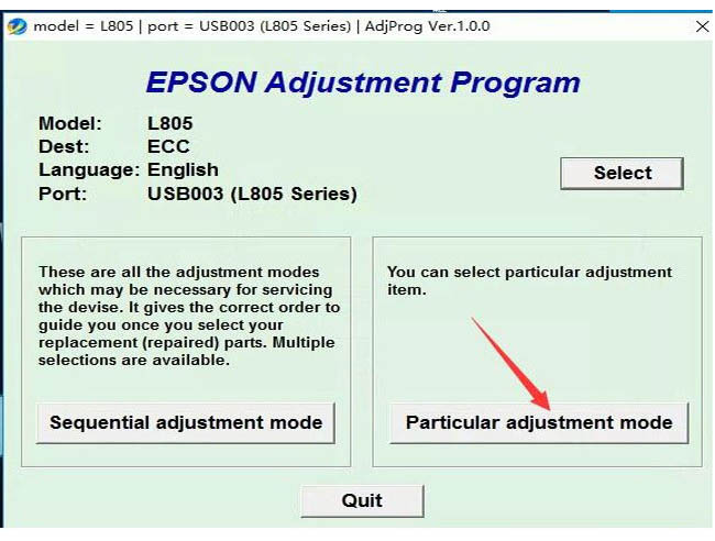 may in epson l805 nhap nhay den do