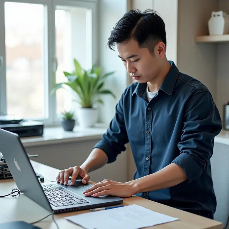 Kỹ thuật viên đang nạp mực cho máy in, minh họa chăm sóc máy in đúng cách.