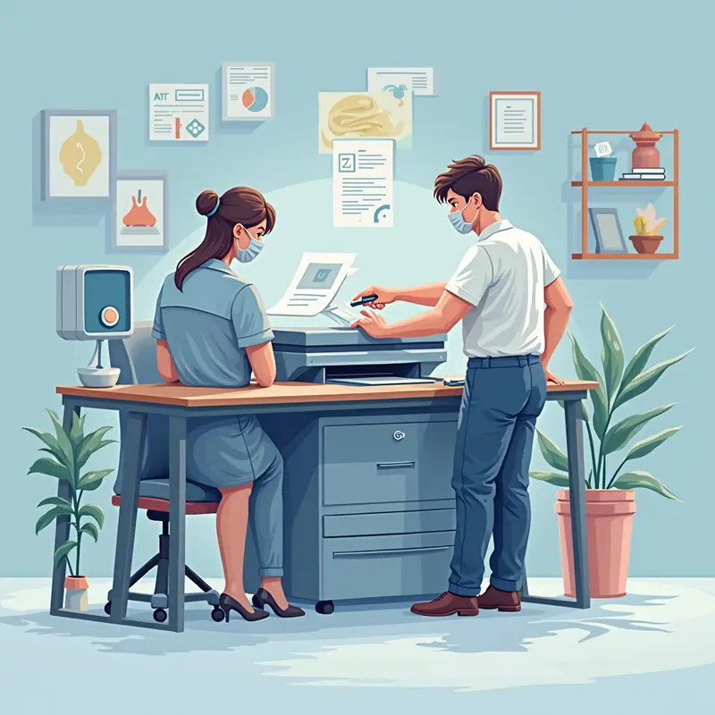 Kỹ thuật viên đang tiến hành bơm mực máy in tại văn phòng.