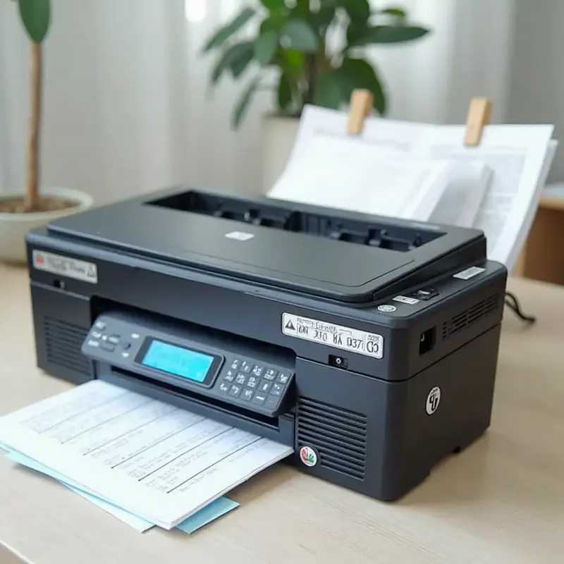 Nhóm nhân viên thảo luận bên cạnh máy in đầy mực trong văn phòng.