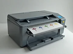 Một kỹ thuật viên có kinh nghiệm đang bơm mực vào cartridge máy in mono trong văn phòng, với các dụng cụ và vật dụng xung quanh.