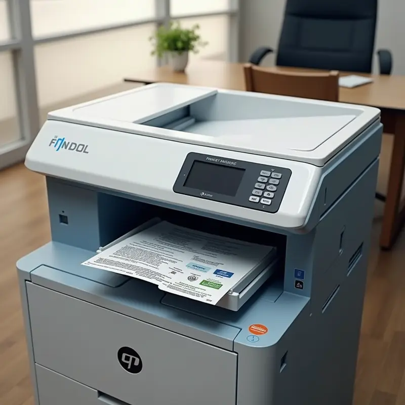 Kỹ thuật viên kiểm tra mức độ mực trong máy in tại một văn phòng.