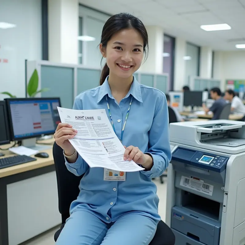 Kỹ thuật viên đang bơm mực tại chỗ vào máy in văn phòng.